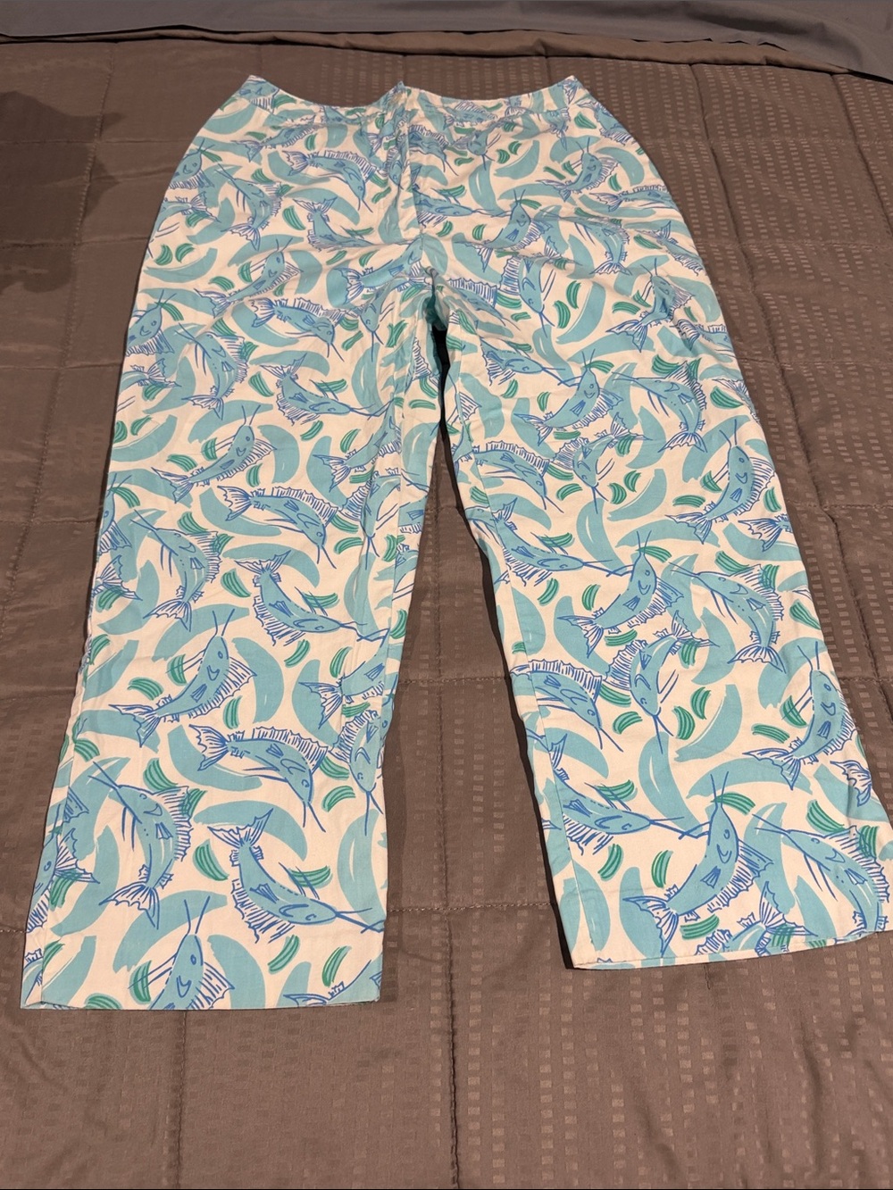 Lilly Pulitzer Blue & White Printed Wide Leg Capris Size 8